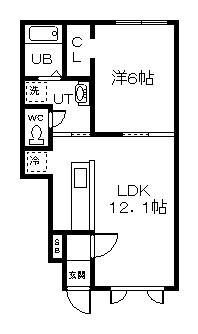 ソレイユB棟(1LDK/1階)の間取り写真