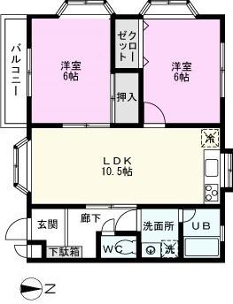 ガーデン・サンホワイトB号棟(2LDK/2階)の間取り写真