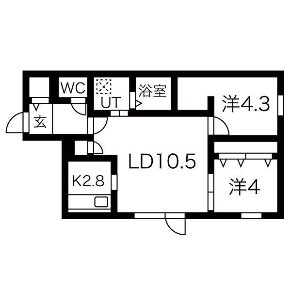 プログレス 東区役所(2LDK/2階)の間取り写真
