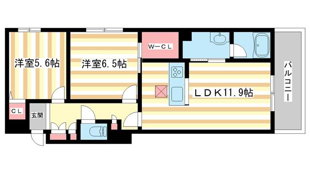 シャーメゾン 平城山(2LDK/1階)の間取り写真