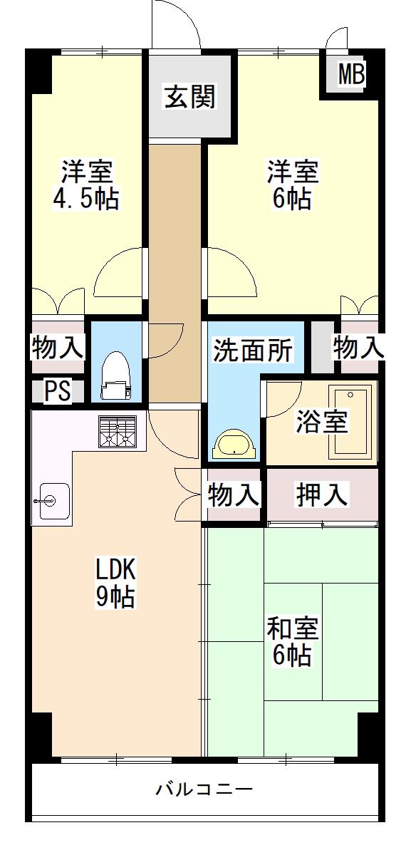 プローブ羽衣(3LDK/3階)の間取り写真