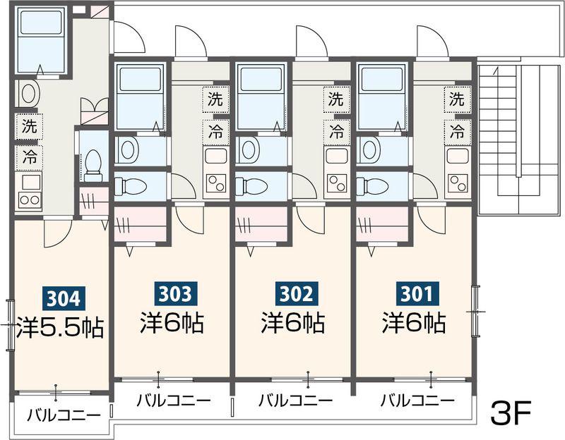 MELDIA西浦和IV(1K/3階)の間取り写真
