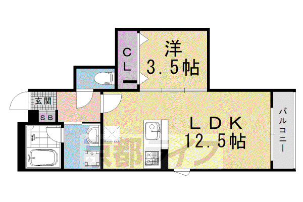 THE WISE 二条(1LDK/3階)の間取り写真