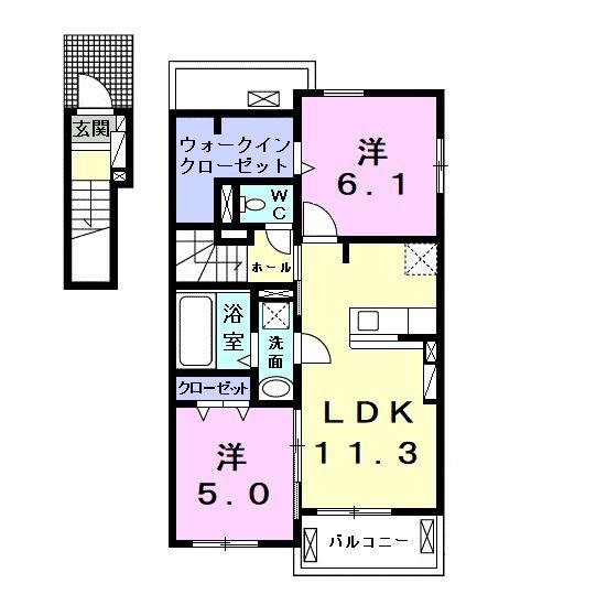ミルキーウェイ D(2LDK/2階)の間取り写真