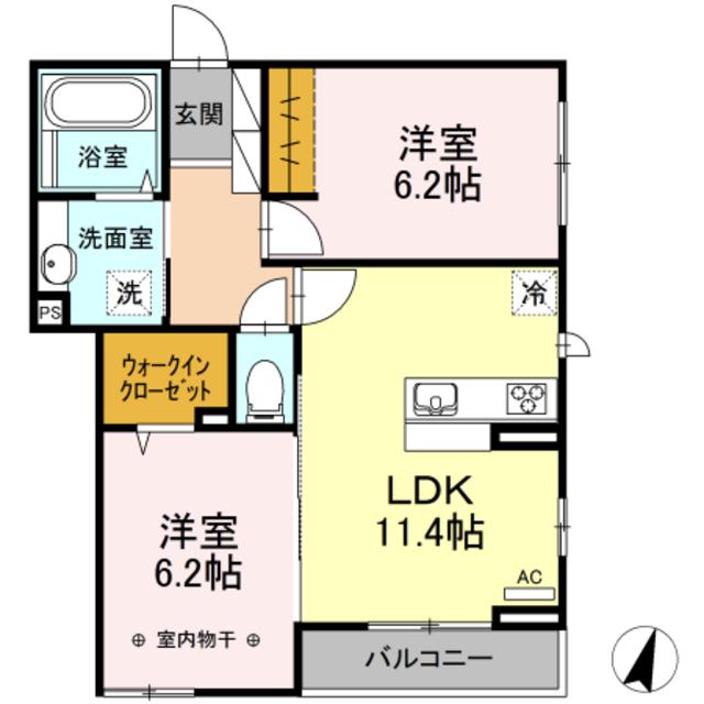 ラウンド・ジン(2LDK/3階)の間取り写真