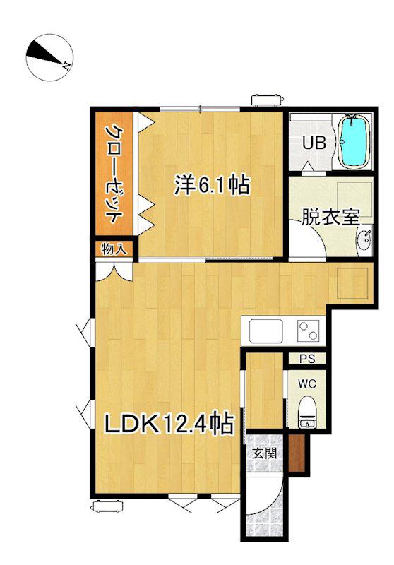 俵元II期AP(1LDK/1階)の間取り写真