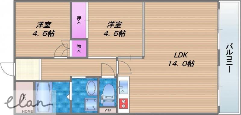 シティハイツ深江(2LDK/3階)の間取り写真