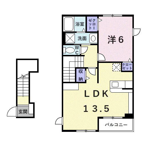 パーシモン(1LDK/2階)の間取り写真