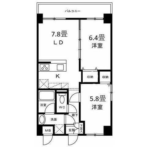 パルテンザ(2LDK/3階)の間取り写真
