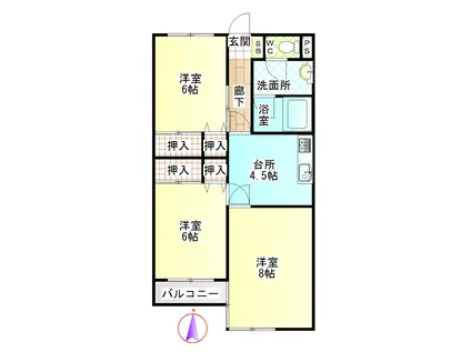 ドリームハイツ内田(3DK/2階)の間取り写真