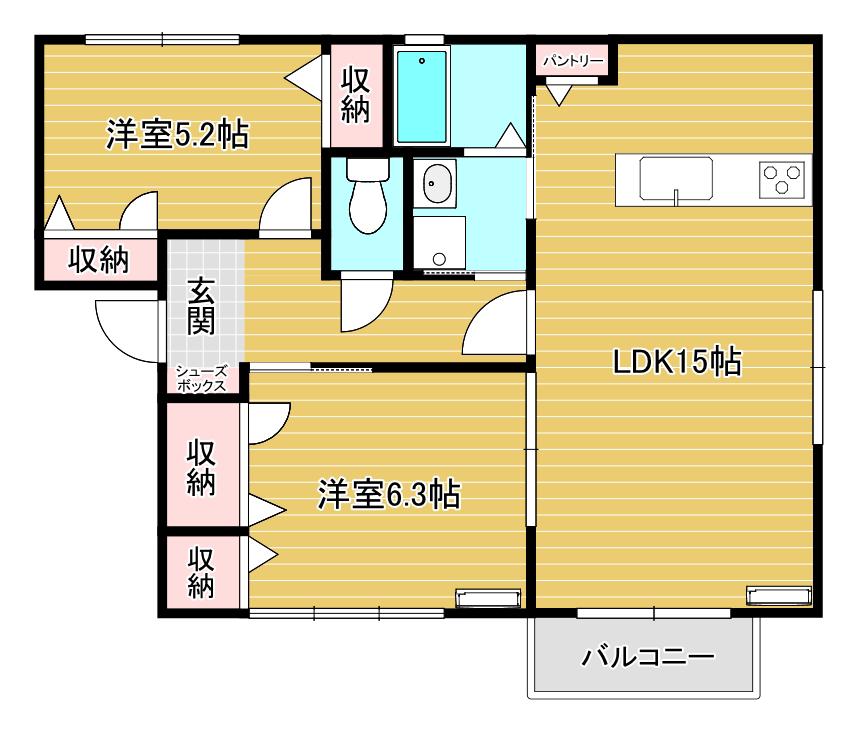 アビエスA(2LDK/1階)の間取り写真