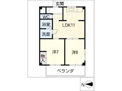 パレ・ヒロコウジ(2LDK/5階)の間取り写真