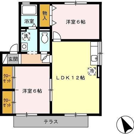 COZYCOURT B棟(2LDK/1階)の間取り写真