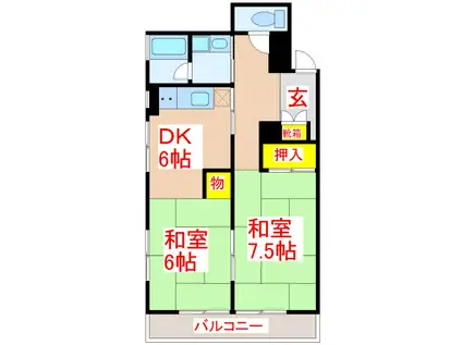サクラカネヨアパート(2DK/2階)の間取り写真
