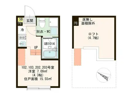 中川四丁目2 DESIGNER SAPARTMENT(ワンルーム/1階)の間取り写真