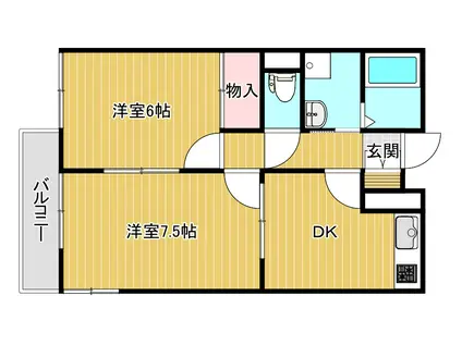 オーベルジュ出来島(2DK/1階)の間取り写真