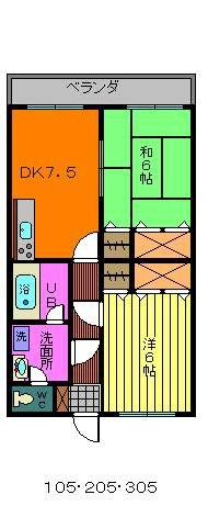 ヴィレッジホーレット(2DK/2階)の間取り写真