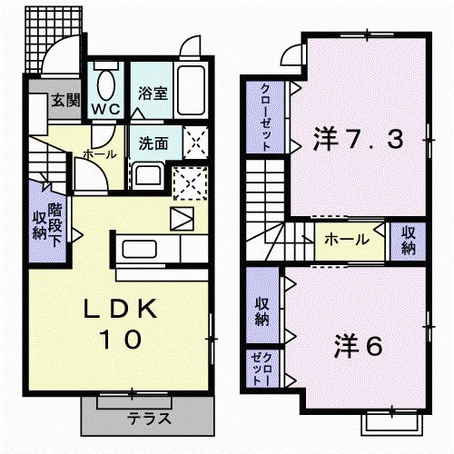 アウローラ吉田B(2LDK/1階)の間取り写真
