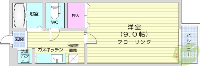 アドバンスK(1K/1階)の間取り写真
