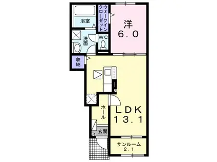 シエロガーデンかつらぎA(1LDK/1階)の間取り写真