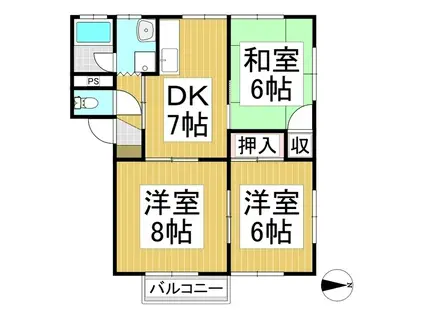 プラザやまざき2号館(3DK/1階)の間取り写真