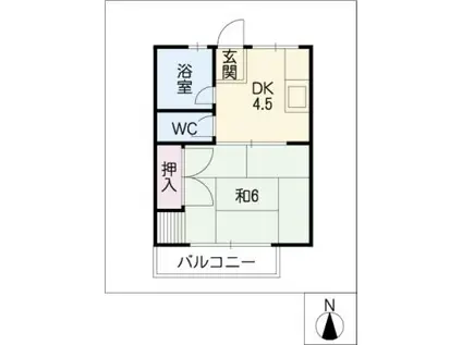 シティハイム城南E(1DK/1階)の間取り写真