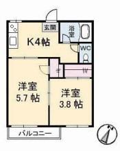 北浦コーポ(2K/2階)の間取り写真
