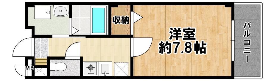 ヴィンテージ高智穂(1K/4階)の間取り写真