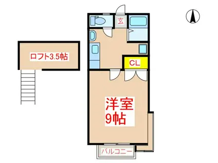 フェリオS I(1K/2階)の間取り写真
