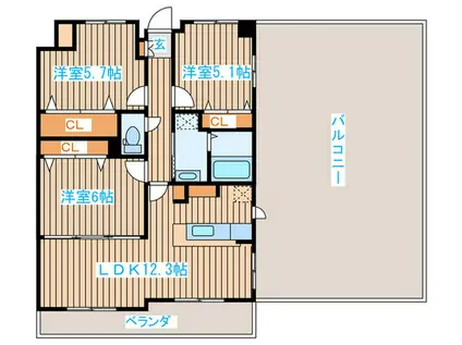 メゾン霊屋(3LDK/6階)の間取り写真