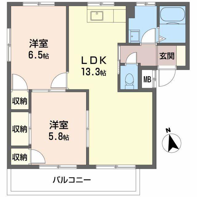 フローレンス明日香(2LDK/2階)の間取り写真