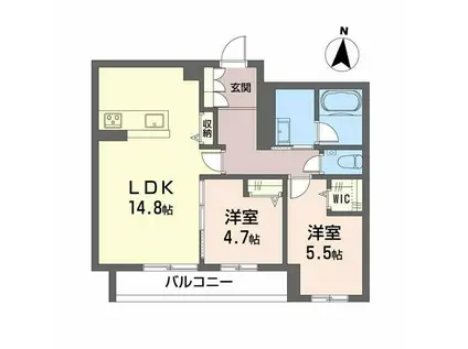 WITHPLUS上熊本駅前(2LDK/2階)の間取り写真