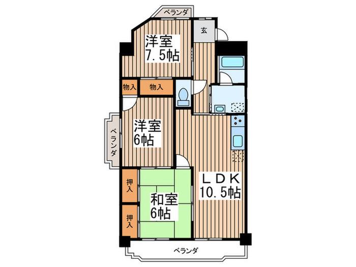 グランデール鶴田(3LDK/3階)の間取り写真