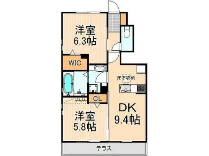 PARKWISTERIA(2DK/1階)の間取り写真