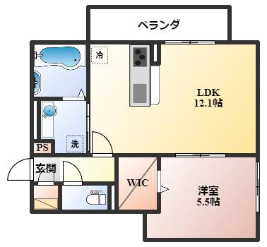 アグレイド北桜塚(1LDK/2階)の間取り写真