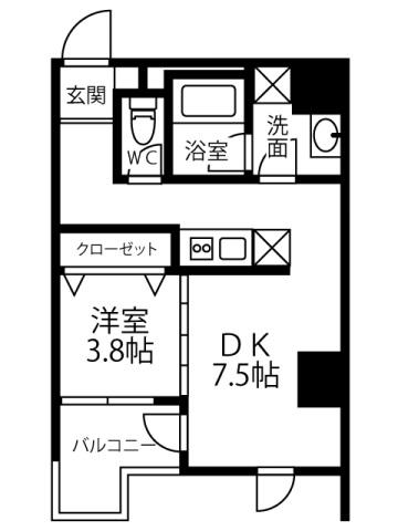 RESIDENCE ICONN KAWARAMACHI(1DK/8階)の間取り写真