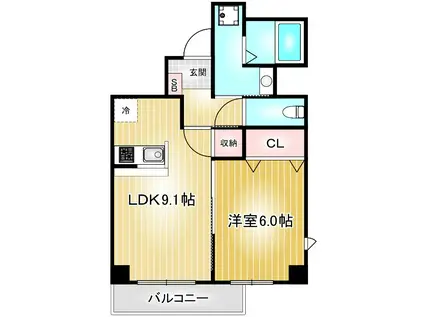 THE BLOSSOM 新栄(1LDK/2階)の間取り写真