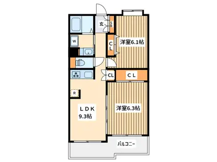 プレンディヒルズ高幡不動(2LDK/2階)の間取り写真