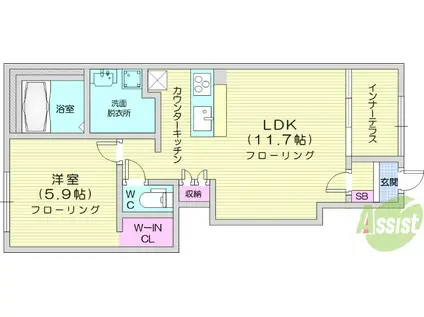 イリアス(1LDK/1階)の間取り写真