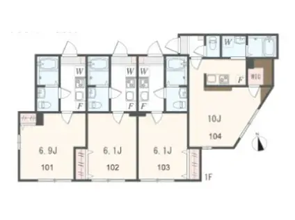 アザーレ・プラネ生田の丘(1K/1階)の間取り写真