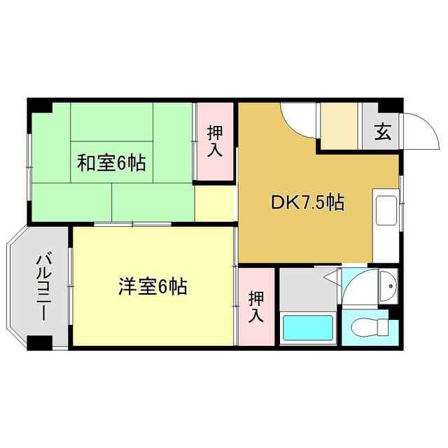 岡林マンション(2DK/2階)の間取り写真