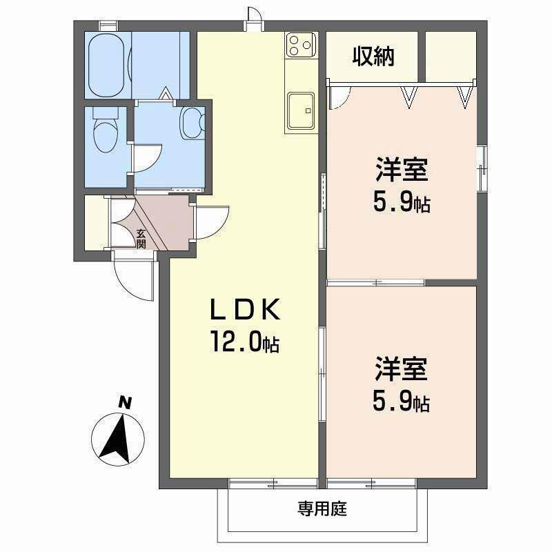 フレグランス坂上(2LDK/1階)の間取り写真