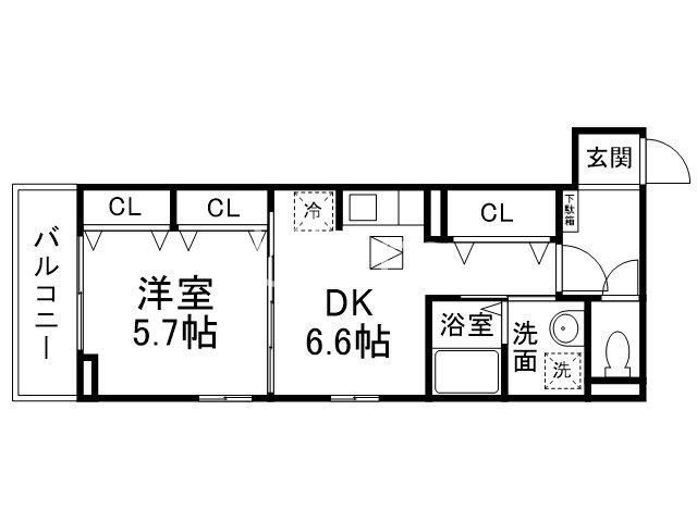 ヒカルサ京都梅津東(1DK/1階)の間取り写真