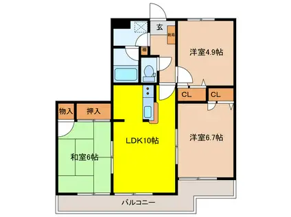 チェリーハイツ(3LDK/3階)の間取り写真