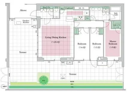 三田ガーデンヒルズ ヴィラ棟(3LDK/1階)の間取り写真