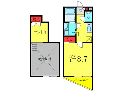 AZUL KAWAGUCHI(1K/2階)の間取り写真