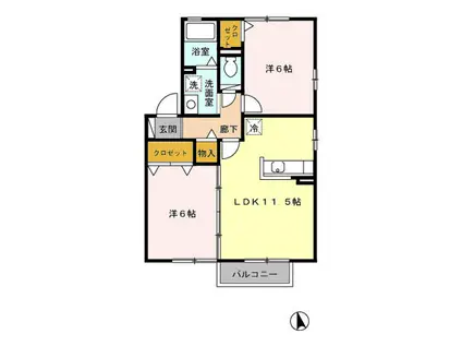 山翡翠の杜 I(2LDK/1階)の間取り写真