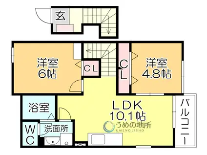 ハイグランツA(2LDK/2階)の間取り写真