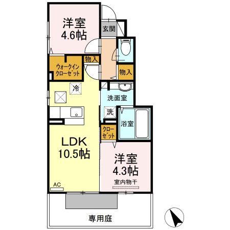 クレール本城II(2LDK/1階)の間取り写真