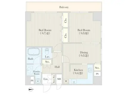 ガーデンクレスト(2DK/6階)の間取り写真